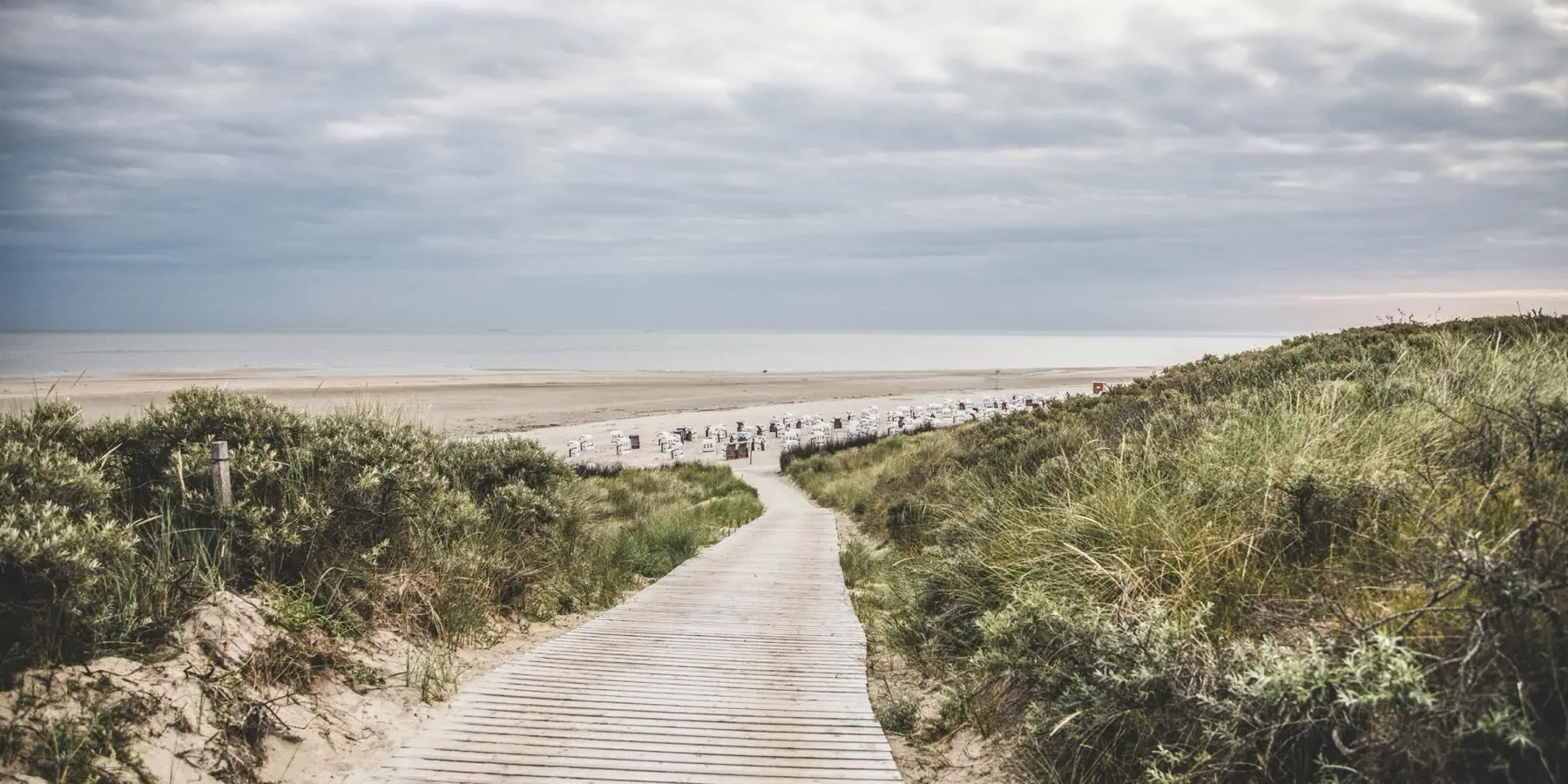 Boardwalk through the dunes to the beach on the East Frisian coast
